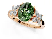 Floral Engagement Ring Setting for Fancy Green Oval Center with Marquise Cluster Shoulders and Prong Head in Rose Gold