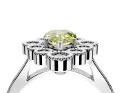 Cluster Halo Engagement Ring Setting for Fancy Yellow Pear-Shaped Center with Milgrain Bezel Accents and Prong Head in Sterling Silver