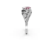 Halo Engagement Ring Setting for Fancy Pink Oval Center with Marquise and Pave Bypass Band and Prong Head in Sterling Silver