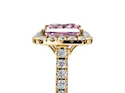 Halo Engagement Ring Setting for Fancy Pink Princess Cut Center with Raised Halo, Pave Band and Prong Head in Yellow Gold