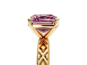 Solitaire Engagement Ring Setting for Fancy Pink Asscher Cut Center with Milgrain X Pattern Band and Prong Head in Yellow Gold