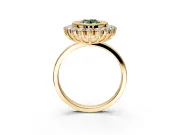 Halo Engagement Ring Setting for Fancy Green Oval Center with Milgrain Bezel Rim, Plain Band and Prong Head in Yellow Gold