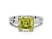 Solitaire Engagement Ring Setting for Fancy Yellow Asscher Cut Center with Carved Leaf Shoulders and Prong Head in Sterling Silver