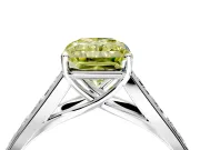 Solitaire Engagement Ring Setting for Fancy Yellow Radiant Cut Center with Round Cut Channel Band and Prong Head in White Gold