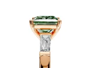 3 Stone Engagement Ring Setting for Fancy Green Princess Cut Center with Tapered Baguettes, Plain Band and Prong Head in Rose Gold