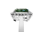 Starburst Halo Engagement Ring Setting for Fancy Green Emerald Cut Center with Flat Cathedral Band and Prong Head in Sterling Silver