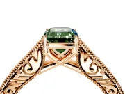 Solitaire Engagement Ring Setting for Fancy Green Emerald Cut Center with Engraved Pave Band and Prong Head in Rose Gold