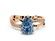 Solitaire Engagement Ring Setting for Fancy Blue Pear-Shaped Center with Pave and Plain Crossover Band and Prong Head in Rose Gold