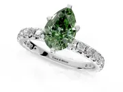 Solitaire Engagement Ring Setting for Fancy Green Pear-Shaped Center with Shared-Prong Accents and Prong Head in Platinum