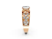 Pave Engagement Ring Setting for Asscher Cut Center with Curved Accent Rows, Openwork and Prong Head in Rose Gold