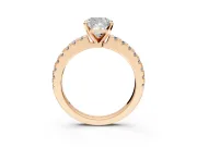 Solitaire Engagement Ring Setting for Cushion Cut Center with Single Row Accent Band and Prong Head in Rose Gold