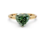 Hidden Halo Engagement Ring Setting for Fancy Green Heart-Shaped Center with Thin Round-Wire Band and Prong Head in Yellow Gold