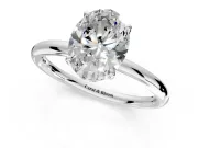 Hidden Halo Engagement Ring Setting for Oval Center with Thin Rounded Band and Prong Head in Sterling Silver