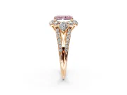 Halo Engagement Ring Setting for Fancy Pink Radiant Cut Center with Two-Strand Split Shank and Prong Head in Rose Gold