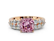 Cluster Engagement Ring Setting for Fancy Pink Cushion Cut Center with 2-Row Shoulder Clusters and Prong Head in Rose Gold