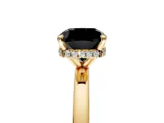 Hidden Halo Engagement Ring Setting for Fancy Black Cushion Cut Center with Plain Band and Tall Prong Head in Yellow Gold
