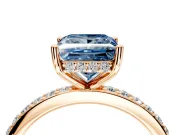 Solitaire Engagement Ring Setting for Fancy Blue Princess Cut Center with Fine Pave Band and Prong Head in Rose Gold