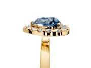 Halo Engagement Ring Setting for Fancy Blue Heart-Shaped Center with Thin Plain Band and Prong Head in Yellow Gold