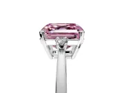 3 Stone Engagement Ring Setting for Fancy Pink Asscher Cut Center with Low-Set Round Cut Accents and Prong Head in Sterling Silver
