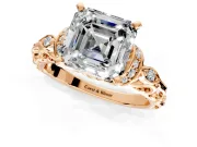 Solitaire Engagement Ring Setting for Asscher Cut Center with Filigree Band and Prong Head in Rose Gold