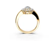 Halo Engagement Ring Setting for Marquise Center with Milgrain Channel Band and Prong Head in Yellow Gold