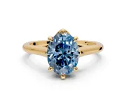 Solitaire Engagement Ring Setting for Fancy Blue Oval Center with Cathedral Band and Prong Head in Yellow Gold