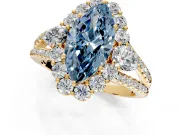 Halo Engagement Ring Setting for Fancy Blue Marquise Center with Two-Strand Split Shank and Prong Head in Yellow Gold