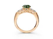 Cluster Engagement Ring Setting for Fancy Green Round Cut Center with Round Cut Accent Frame and Prong Head in Rose Gold