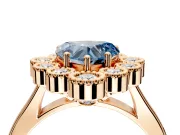 Cluster Halo Engagement Ring Setting for Fancy Blue Heart-Shaped Center with Milgrain Bezel Accents and Prong Head in Rose Gold