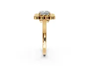 Cluster Halo Engagement Ring Setting for Cushion Cut Center with Milgrain Bezel Accents and Prong Head in Yellow Gold