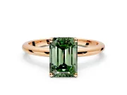 Hidden Halo Engagement Ring Setting for Fancy Green Emerald Cut Center with Thin Round-Wire Band and Prong Head in Rose Gold