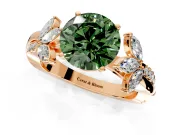 Floral Engagement Ring Setting for Fancy Green Round Cut Center with Trailing Marquise Accents and Prong Head in Rose Gold