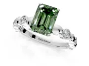 Solitaire Engagement Ring Setting for Fancy Green Emerald Cut Center with Beaded Bezel Station Band and Prong Head in Platinum
