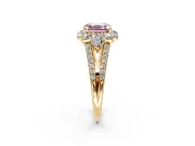 Halo Engagement Ring Setting for Fancy Pink Asscher Cut Center with Two-Strand Split Shank and Prong Head in Yellow Gold