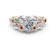 Floral Engagement Ring Setting for Heart-Shaped Center with Marquise Cluster Shoulders and Prong Head in Rose Gold