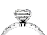 Open Basket Engagement Ring Setting for Asscher Cut Center with Pave Band and Prong Head in White Gold