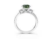 3 Stone Engagement Ring Setting for Fancy Green Round Cut Center with Round Cut Side Accents and Prong Head in Platinum