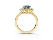 Floral Halo Engagement Ring Setting for Fancy Blue Heart-Shaped Center with Pave Accents and Prong Head in Yellow Gold