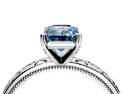Solitaire Engagement Ring Setting for Fancy Blue Emerald Cut Center with Scrollwork Band and Prong Head in Sterling Silver