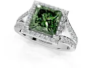 Halo Engagement Ring Setting for Fancy Green Princess Cut Center with Narrow Pave Split Shank and Prong Head in Platinum