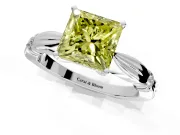 Solitaire Engagement Ring Setting for Fancy Yellow Princess Cut Center with Carved Leaf Shoulders and Prong Head in Sterling Silver