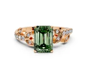 Leaf Motif Engagement Ring Setting for Fancy Green Emerald Cut Center with Pave Band and Prong Head in Rose Gold