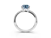 Solitaire Engagement Ring Setting for Fancy Blue Round Cut Center with Multi-Row Pave Accents and Basket Head in White Gold