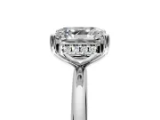 Hidden Halo Engagement Ring Setting for Asscher Cut Center with Thin Round-Wire Band and Prong Head in Platinum