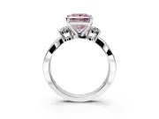 3 Stone Engagement Ring Setting for Fancy Pink Princess Cut Center with Pave Twist Band and Prong Head in White Gold