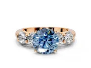5 Stone Engagement Ring Setting for Fancy Blue Round Cut Center with Graduated Accents and Prong Head in Rose Gold