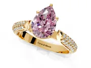 Solitaire Engagement Ring Setting for Fancy Pink Pear-Shaped Center with Multi-Row Accents and Prong Head in Yellow Gold
