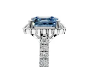 Milgrain Floral Halo Engagement Ring Setting for Fancy Blue Asscher Cut Center with Pave Band and Prong Head in Platinum