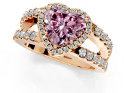 Halo Engagement Ring Setting for Fancy Pink Heart-Shaped Center with Wide-Open Pave Split Shank and Prong Head in Rose Gold