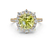 Halo Engagement Ring Setting for Fancy Yellow Round Cut Center with Single-Row Pave, Open Basket and Prong Head in Yellow Gold